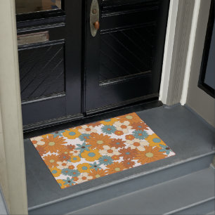 Colorful Retro Flower Pattern  Doormat