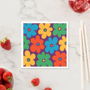 Colorful Retro Flowers Pattern Napkin