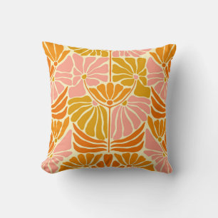 Colorful Retro Flowers Throw Pillow