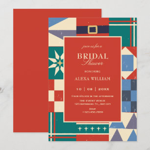 Colorful retro geometric bridal shower invitation