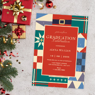Colorful retro geometric graduation invitation