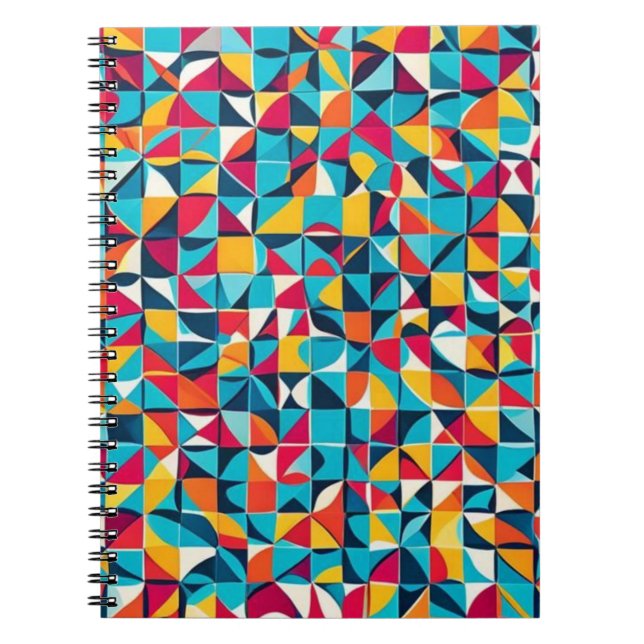 Colorful Retro Geometric Pattern Art Notebook (Front)