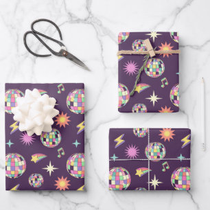 Colorful Retro Groovy Disco Pattern Wrapping Paper Sheet