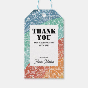 Colorful Retro Groovy Rainbow Floral Thank You Gift Tags