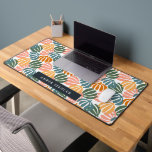 COLORFUL RETRO LEAVES GROOVY BOTANICAL Girly  Desk Mat<br><div class="desc">Groovy inspired digital image of leaves in elegant warm earth palette of yellow orange, pink, dusty blue and green over a WHITE background. Cool and feminine and elegant, Available on many products.. These fiery colours evoke a sense of adventure and confidence, making the desk mat a statement piece in any...</div>