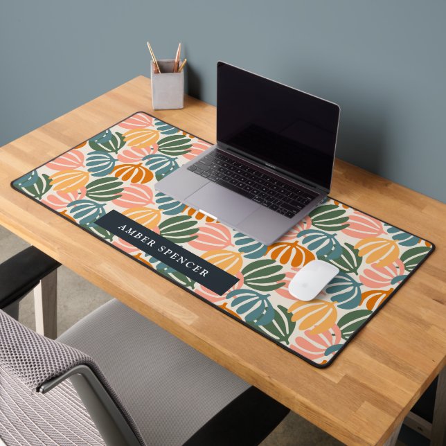 COLORFUL RETRO LEAVES GROOVY BOTANICAL Girly  Desk Mat (Office 2)
