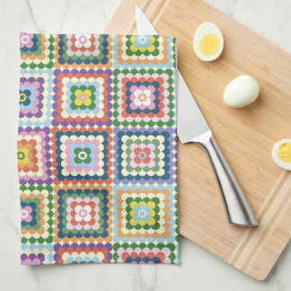 Colorful Retro Mid-Century Mid-Mod Crochet Blossom Kitchen Towel