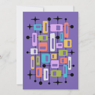 Colorful Retro Mid Century Modern Atomic Abstract Invitation