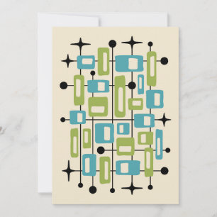 Colorful Retro Mid Century Modern Atomic Abstract Invitation