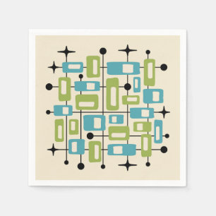 Colorful Retro Mid Century Modern Atomic Abstract Napkin