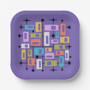 Colorful Retro Mid Century Modern Atomic Abstract Paper Plate