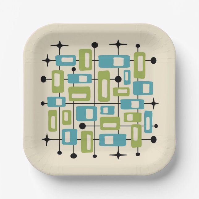 Colorful Retro Mid Century Modern Atomic Abstract Paper Plate (Front)