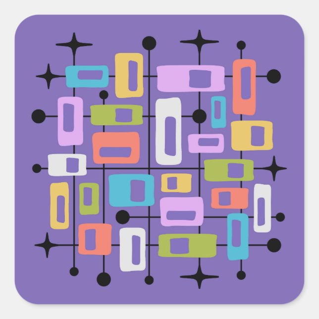 Colorful Retro Mid Century Modern Atomic Abstract Square Sticker (Front)