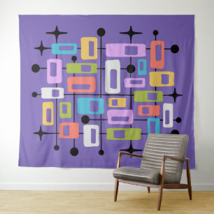 Colorful Retro Mid Century Modern Atomic Abstract Tapestry