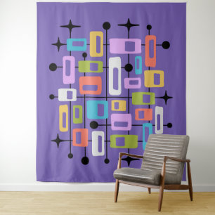 Colorful Retro Mid Century Modern Atomic Abstract Tapestry
