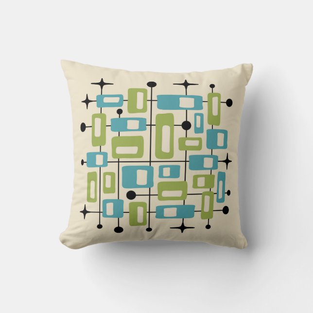 Colorful Retro Mid Century Modern Atomic Abstract Throw Pillow (Front)