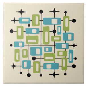 Colorful Retro Mid Century Modern Atomic Abstract Tile
