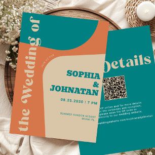 Colorful retro modern all in one QR RSVP wedding Invitation