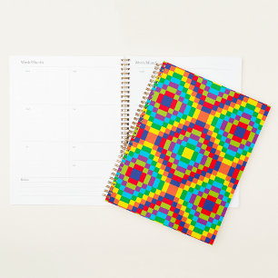 Colorful Retro Optical Illusion Geometric Rainbow Planner