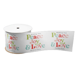 Colorful Retro Peace Joy & Love Christmas Family Satin Ribbon