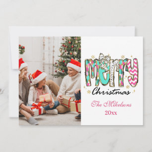 Colorful Retro Photo  Merry Christmas Holiday Card