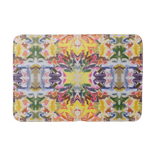 Colorful Retro Psychedelic Kaleidoscope Abstract Bath Mat