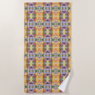 Colorful Retro Psychedelic Kaleidoscope Abstract Beach Towel