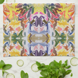 Colorful Retro Psychedelic Kaleidoscope Abstract Kitchen Towel