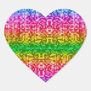 Colorful Retro Rainbow Disco Ball Mosaic Heart Sticker