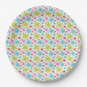 Colorful Retro Snowflakes Christmas Paper Plate