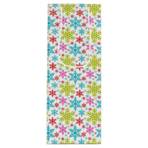 Colorful Retro Snowflakes Christmas Wine Gift Bag