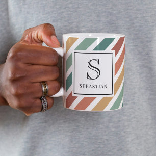 Colorful Retro Stripes Pattern Monogram and Name Coffee Mug