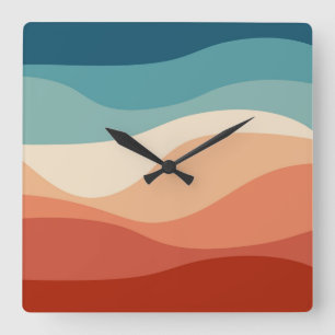 Colorful retro style waves decoration square wall clock