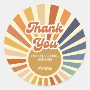 Colorful Retro Sun Groovy Wave Birthday Thank You Classic Round Sticker