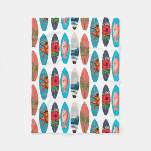 Colorful Retro Surfboards Pattern Fleece Blanket