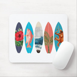 Colorful Retro Surfboards Pattern Mouse Pad