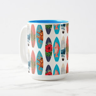 Colorful Retro Surfboards Pattern Two-Tone Coffee Mug