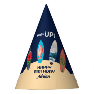 Colorful Retro Surfboards Surfs Up Birthday Party Hat