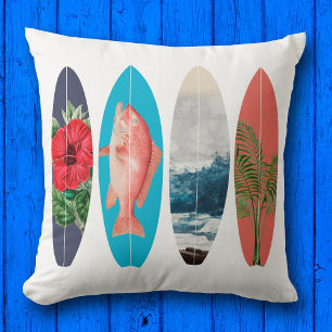 Colorful Retro Surfboards Throw Pillow