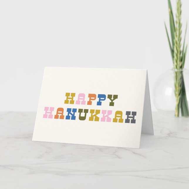 Colorful Retro Typography Hanukkah Holiday Card (Front)