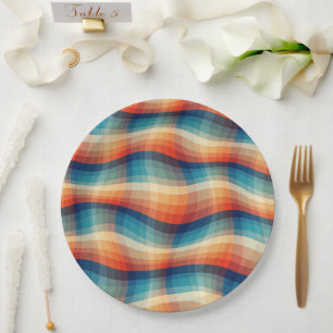 Colorful Retro Waves Vintage Paper Plate