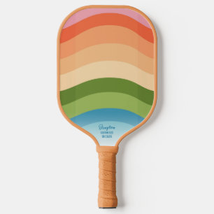 Colorful Retro Wavy Lines Personalized Text Name Pickleball Paddle