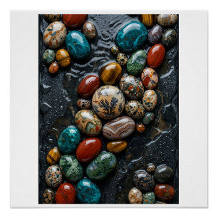 Colorful River Stones Wet Pebbles Nature Fleece Bl Poster