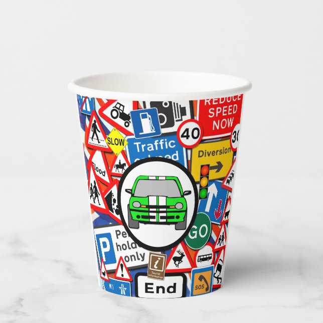 Colorful Road Signs, Birthday Party Paper Cups (Front)