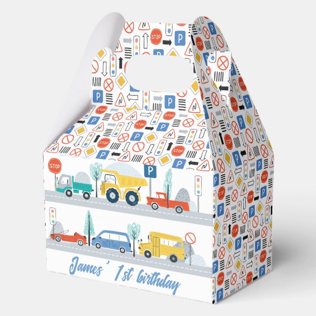Colorful Road Signs Transport Birthday Favor Box (Front)