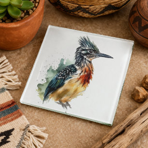 Colorful Roadrunner in water color Glass Coaster