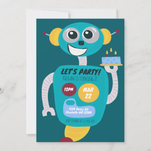 Colorful Robot Boys Second Birthday Invitation