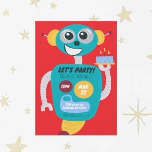 Colorful Robot Boys Second Birthday Invitation