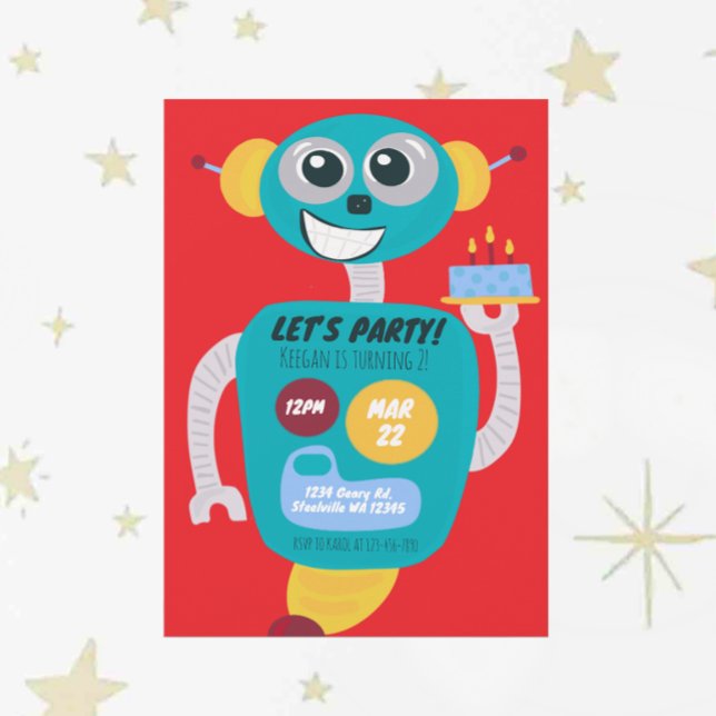 Colorful Robot Boys Second Birthday Invitation (Créateur téléchargé)