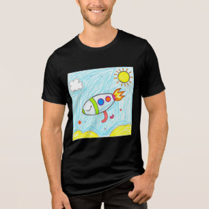 Colorful Rocket Doodle Fun Space Art   Tri-Blend Shirt